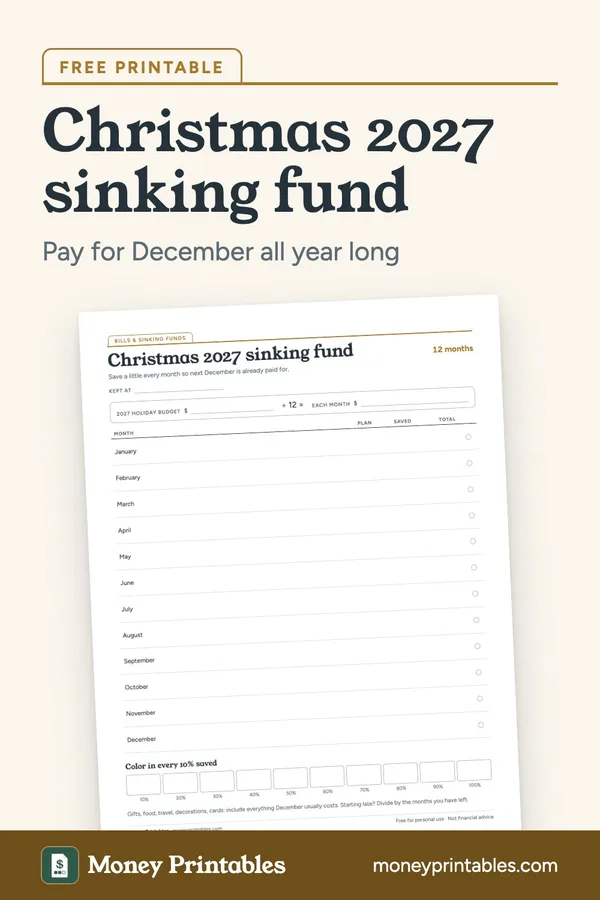 Christmas 2027 sinking fund: free printable from Money Printables