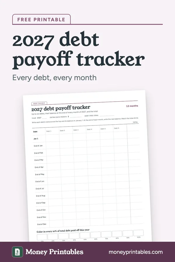 2027 debt payoff tracker: free printable from Money Printables