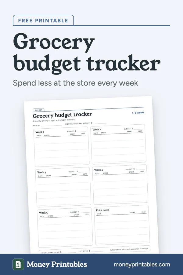 Grocery budget tracker: free printable from Money Printables