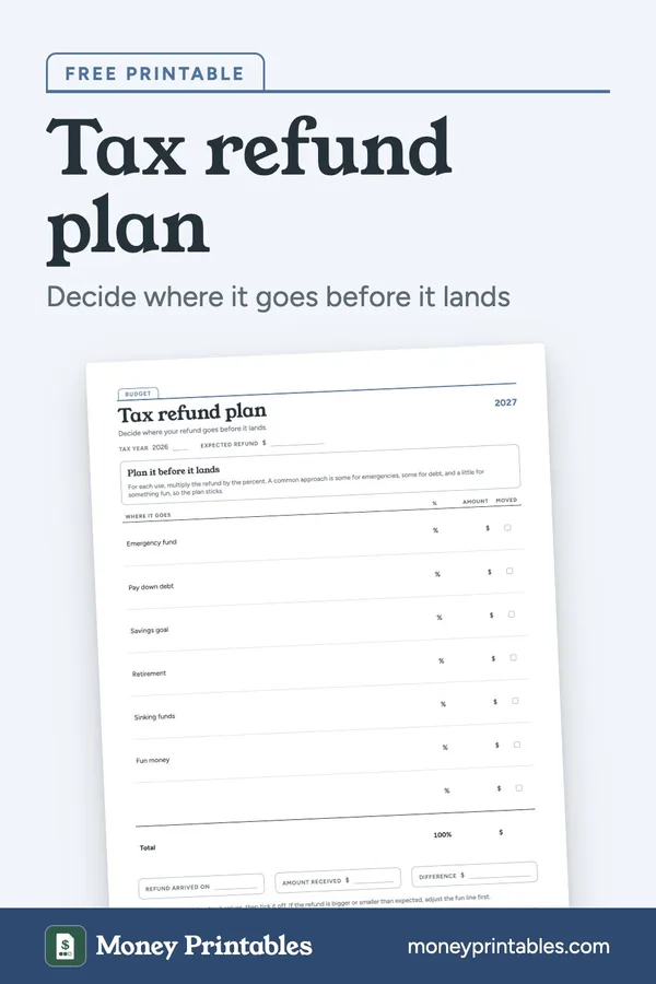 Tax refund plan: free printable from Money Printables