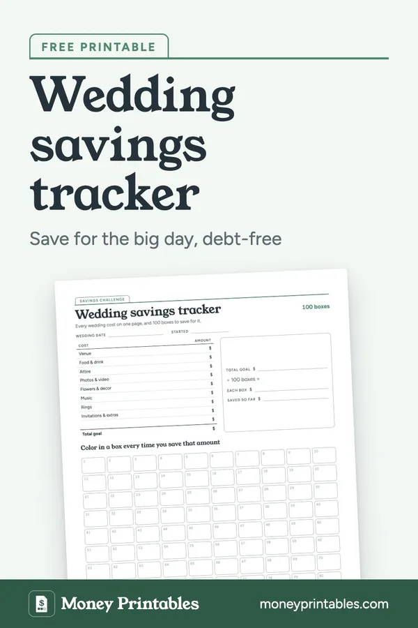 Wedding savings tracker: free printable from Money Printables