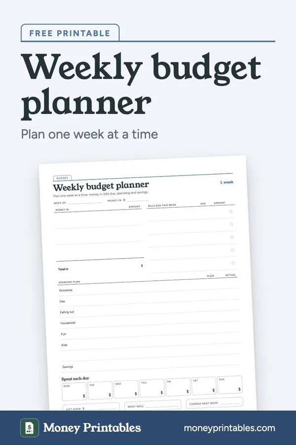Weekly budget planner: free printable from Money Printables